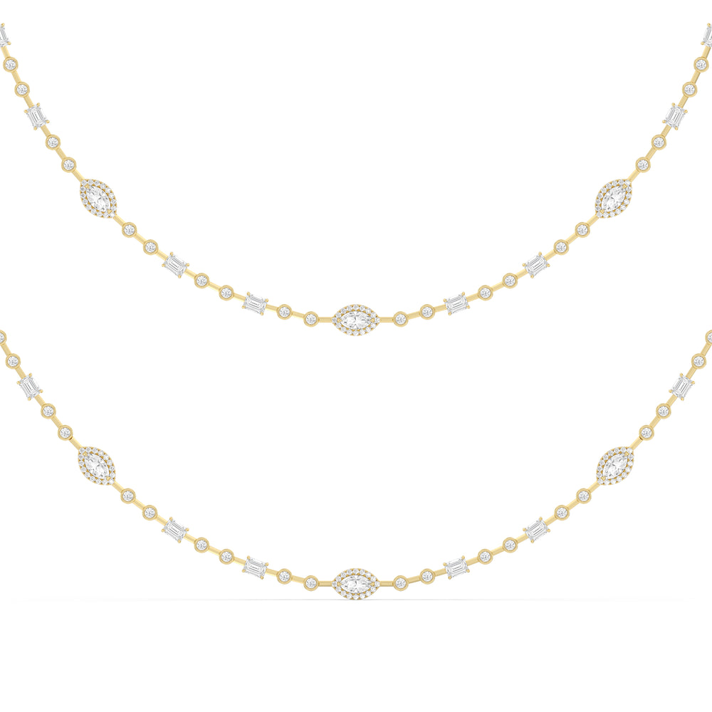 Statement Opera Two Row Multi Shape Halo Diamond Station Necklace with 14KT Yellow Gold / Lab / 21 1/2 Cut Diamond in 14KT Yellow Gold / Lab / 21 1/2 view 1
