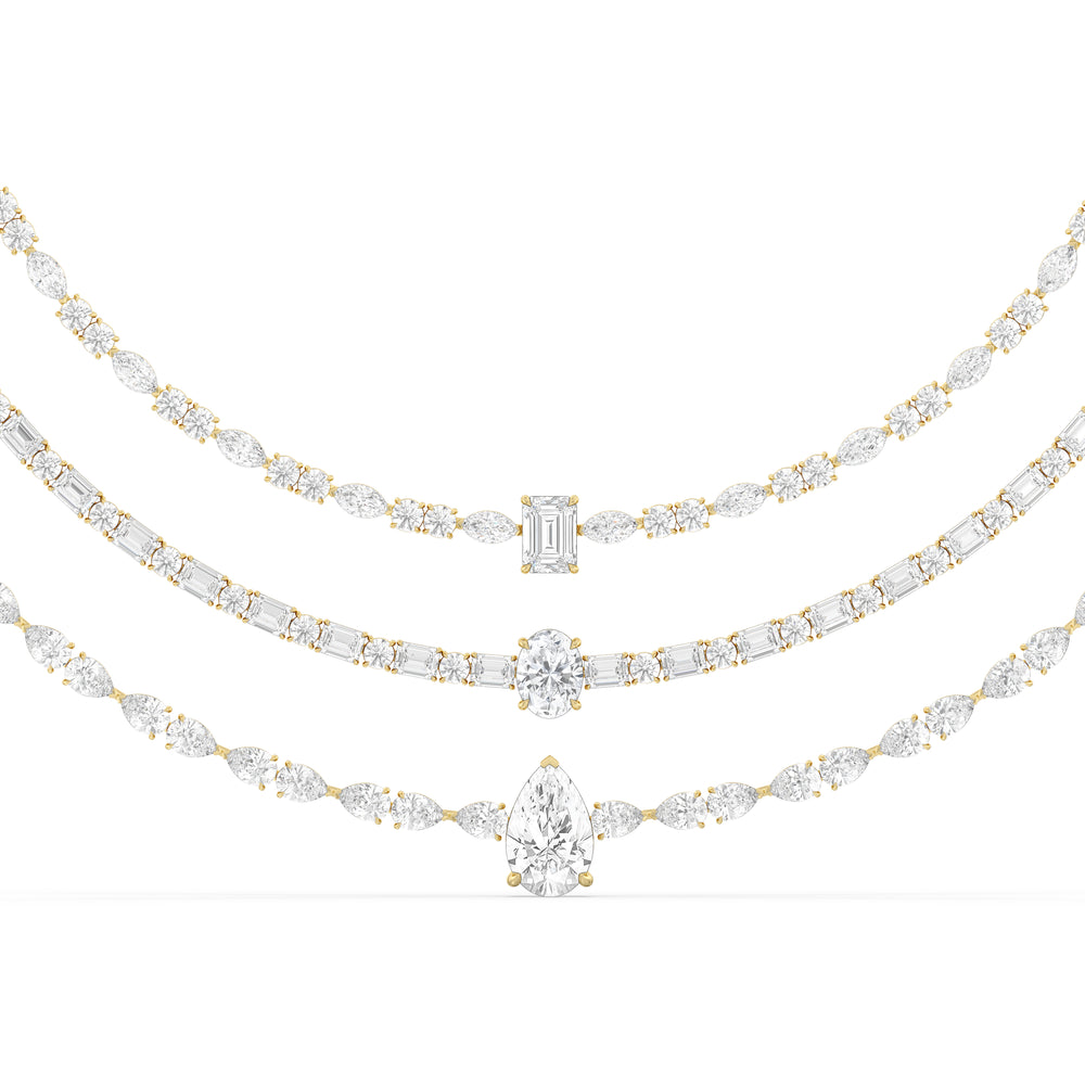 Multi Shape Three Row Layered Statement Diamond Necklace with 14KT Yellow Gold / Lab / 70 3/4 Cut Diamond in 14KT Yellow Gold / Lab / 70 3/4 view 1
