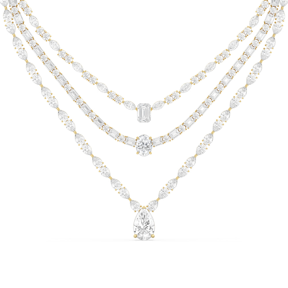 Multi Shape Three Row Layered Statement Diamond Necklace with 14KT Yellow Gold / Lab / 70 3/4 Cut Diamond in 14KT Yellow Gold / Lab / 70 3/4 view 3
