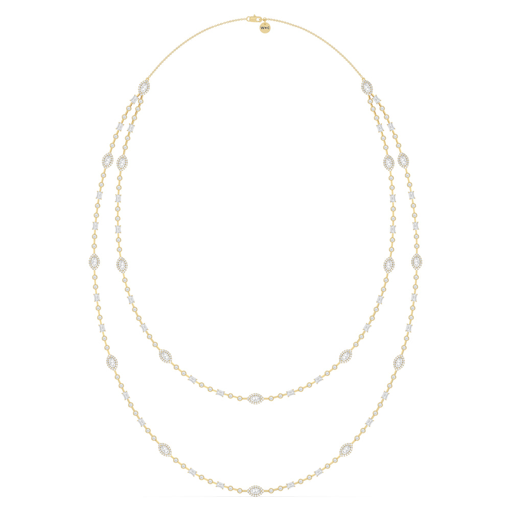 Statement Opera Two Row Multi Shape Halo Diamond Station Necklace with 14KT Yellow Gold / Lab / 21 1/2 Cut Diamond in 14KT Yellow Gold / Lab / 21 1/2 view 2

