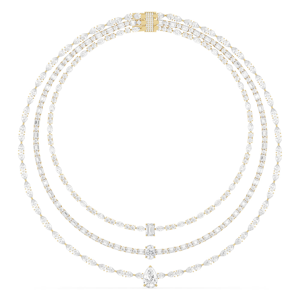 Multi Shape Three Row Layered Statement Diamond Necklace with 14KT Yellow Gold / Lab / 70 3/4 Cut Diamond in 14KT Yellow Gold / Lab / 70 3/4 view 2
