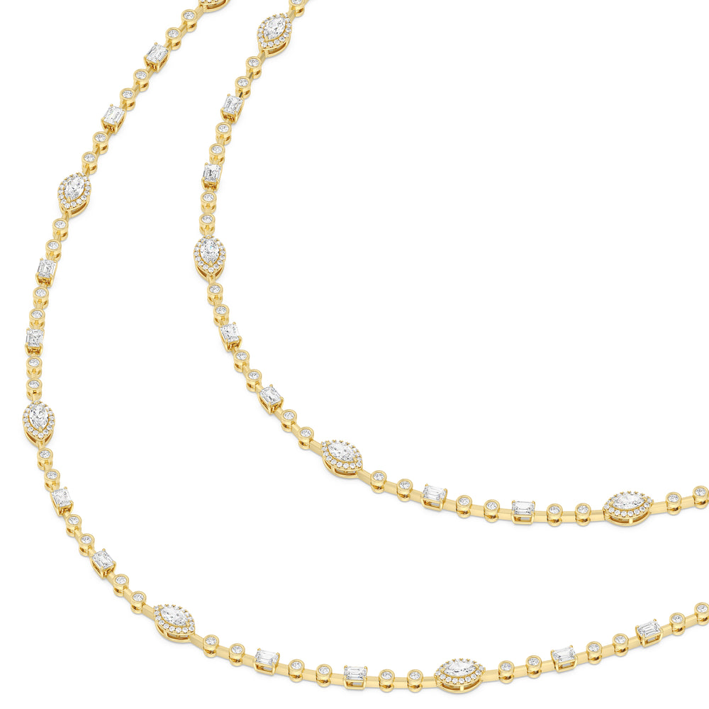 Statement Opera Two Row Multi Shape Halo Diamond Station Necklace with 14KT Yellow Gold / Lab / 21 1/2 Cut Diamond in 14KT Yellow Gold / Lab / 21 1/2 view 3
