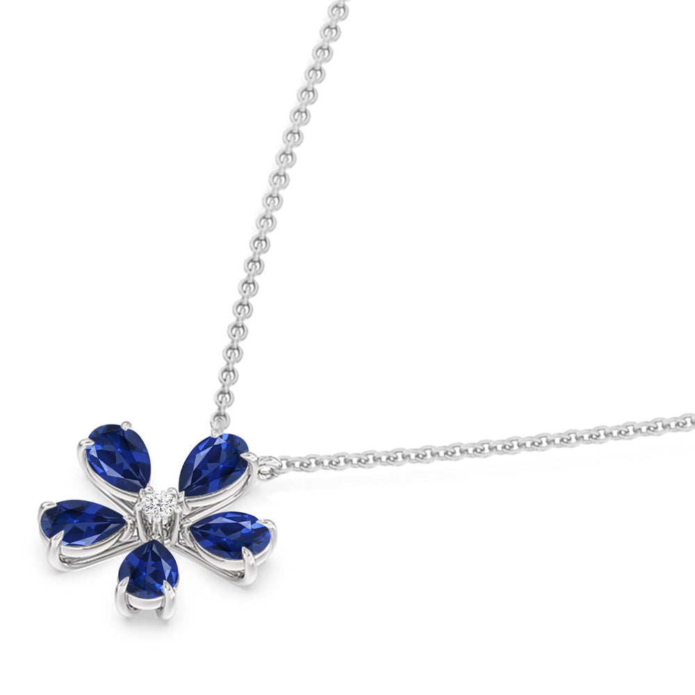 Sapphire Periwinkle Necklace with Sterling Silver Cut Diamond in 14KT Sterling Silver view 2
