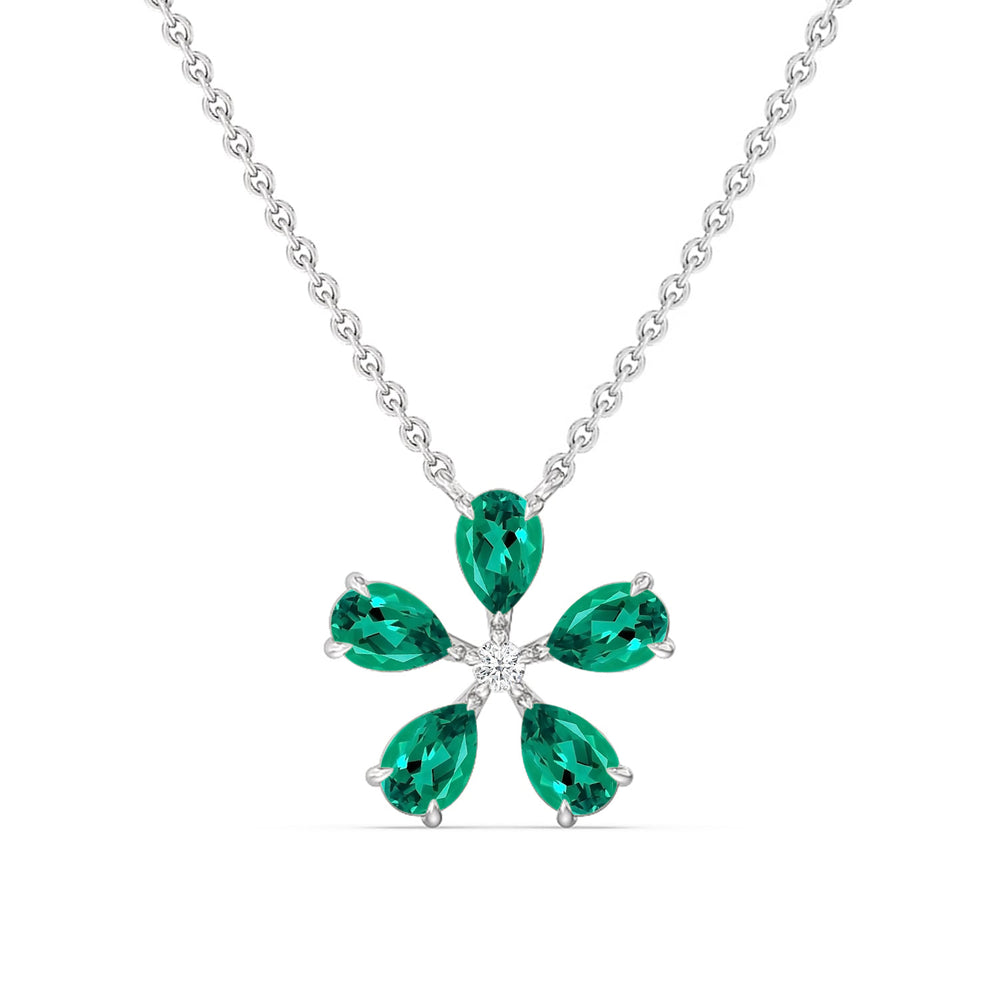 Emerald Periwinkle Necklace with Sterling Silver Cut Diamond in 14KT Sterling Silver view 1
