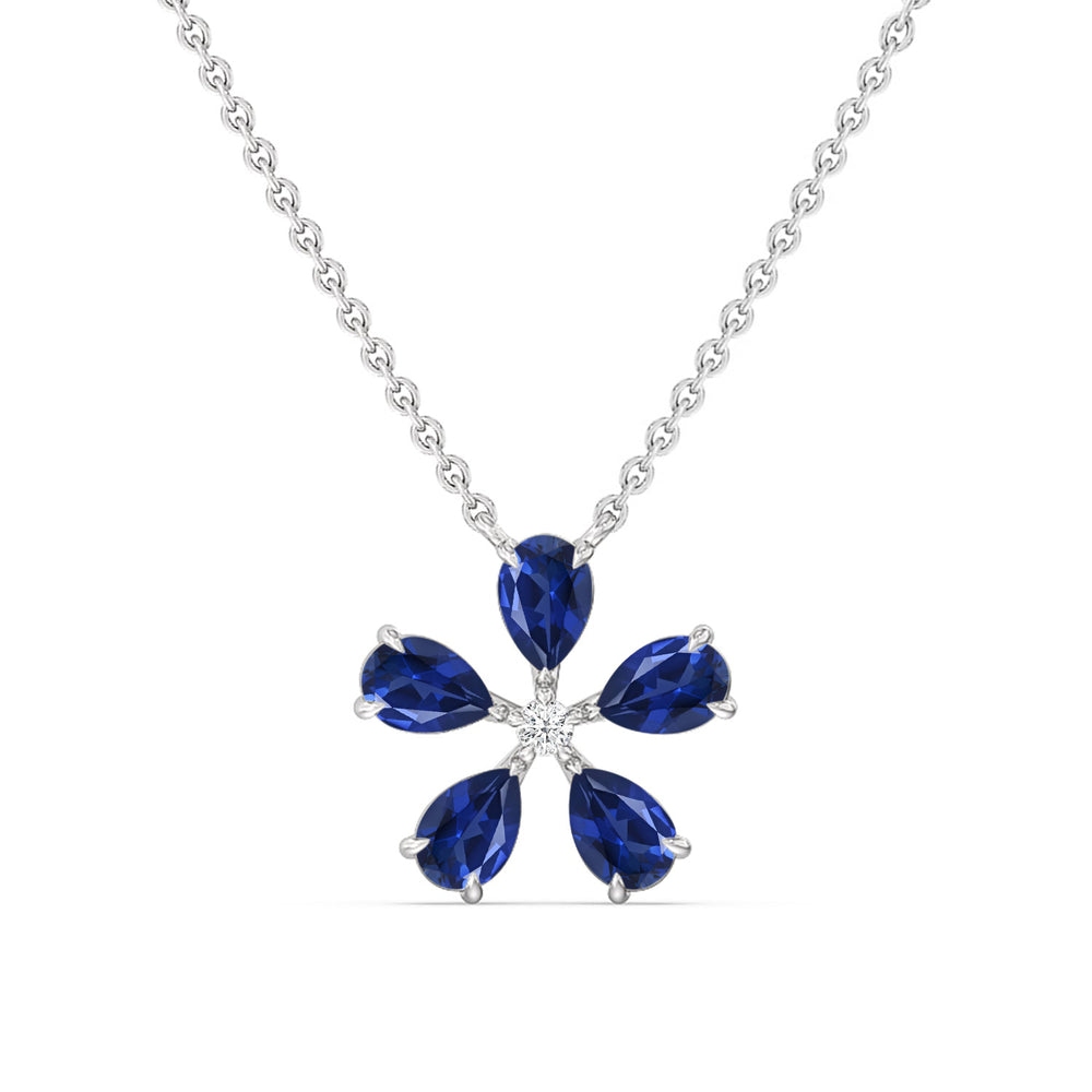 Sapphire Periwinkle Necklace with Sterling Silver Cut Diamond in 14KT Sterling Silver view 1

