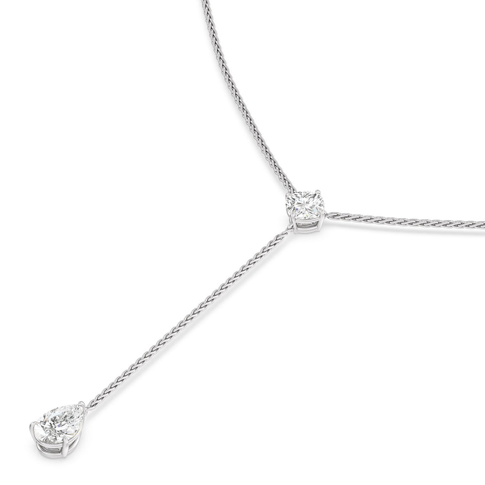 Cushion and Teardrop Chain Lariat Necklace with 14KT White Gold / Lab / 3 3/4 Cut Diamond in 14KT White Gold / Lab / 3 3/4 view 2
