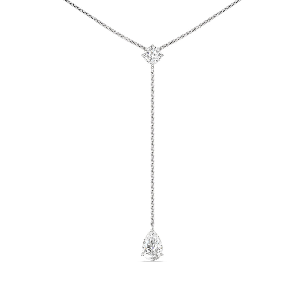 Cushion and Teardrop Chain Lariat Necklace with 14KT White Gold / Lab / 3 3/4 Cut Diamond in 14KT White Gold / Lab / 3 3/4 view 1
