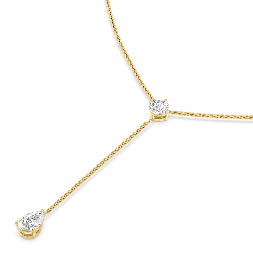 Cushion and Teardrop Chain Lariat Necklace with 14KT Yellow Gold / Lab / 3 3/4 Cut Diamond in 14KT Yellow Gold / Lab / 3 3/4 view 2
