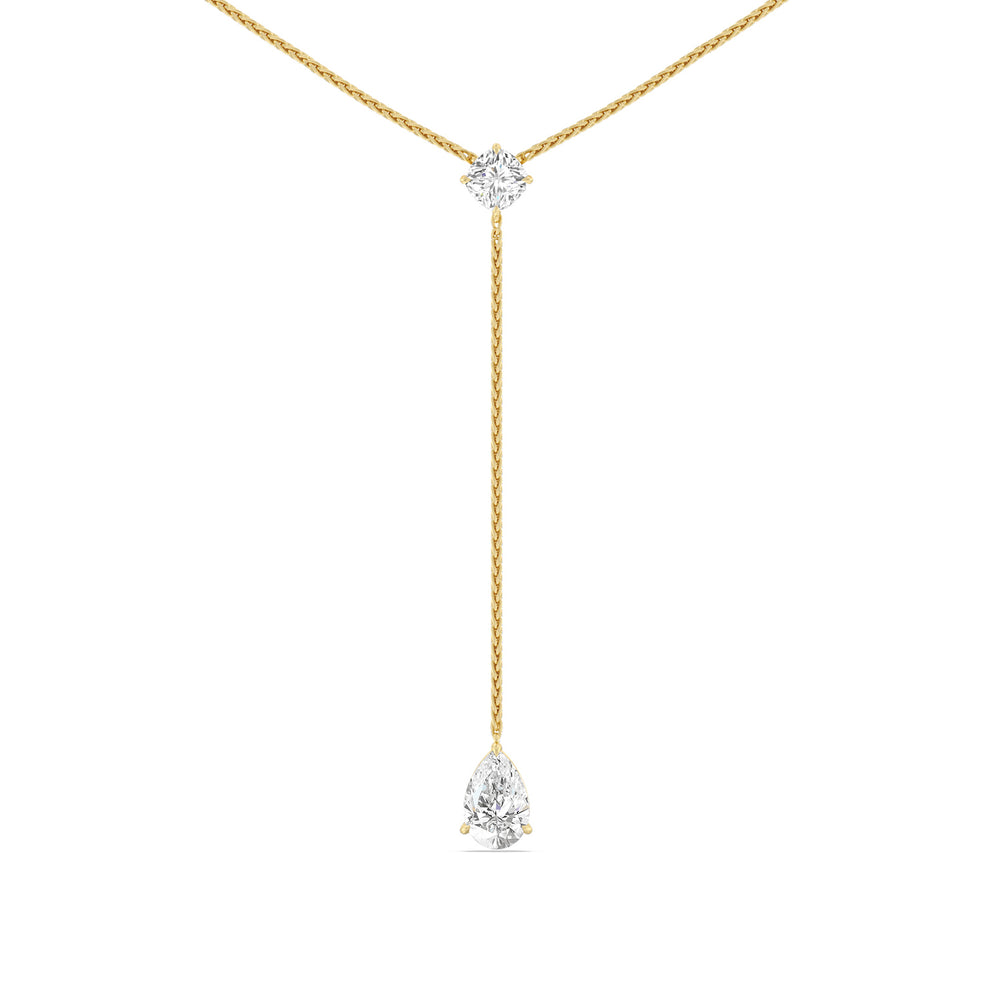 Cushion and Teardrop Chain Lariat Necklace with 14KT Yellow Gold / Lab / 3 3/4 Cut Diamond in 14KT Yellow Gold / Lab / 3 3/4 view 1
