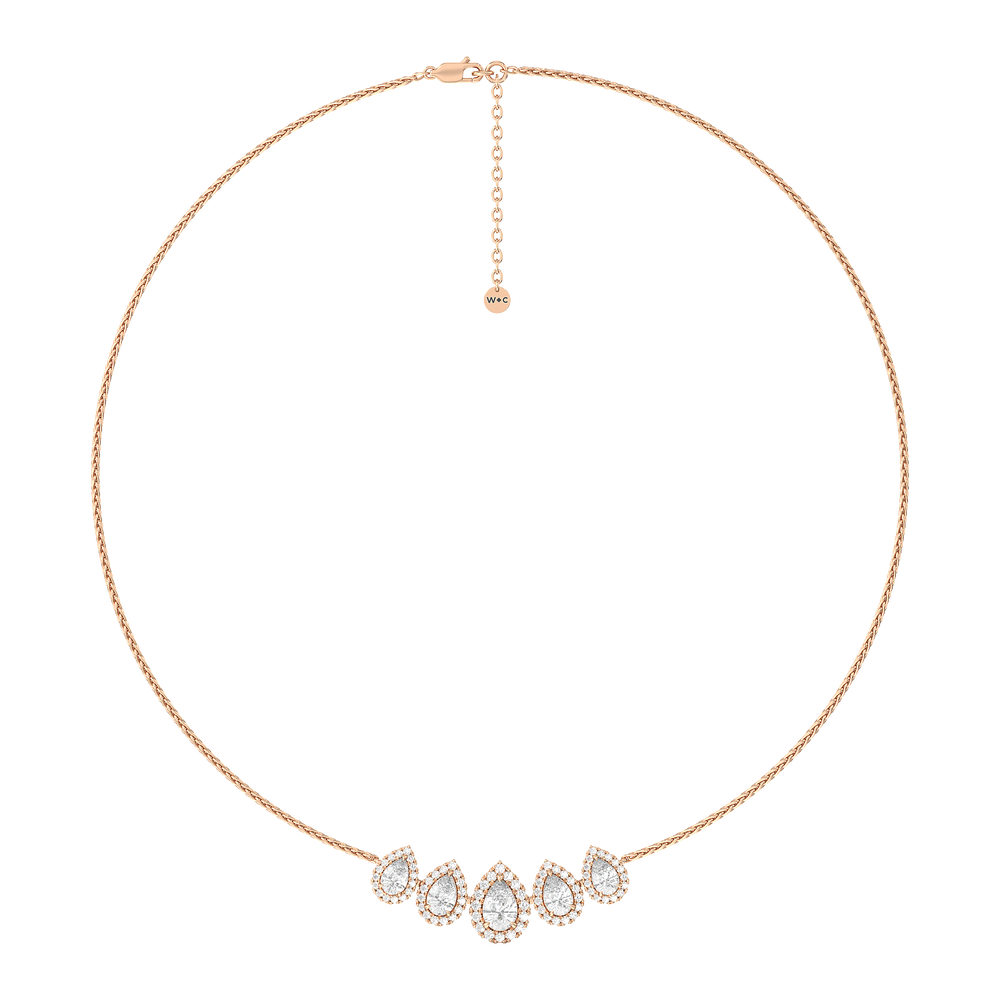 Five Halo Teardrop Chain Necklace with 18KT Rose Gold / Lab / 3 3/4 Cut Diamond in 14KT Rose Gold / Lab / 3 3/4 view 1
