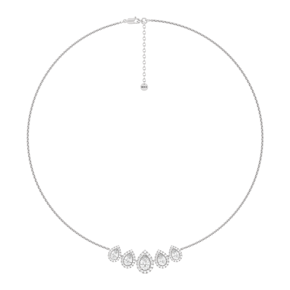 Five Halo Teardrop Chain Necklace with Platinum / Lab / 3 3/4 Cut Diamond in 14KT Platinum / Lab / 3 3/4 view 1
