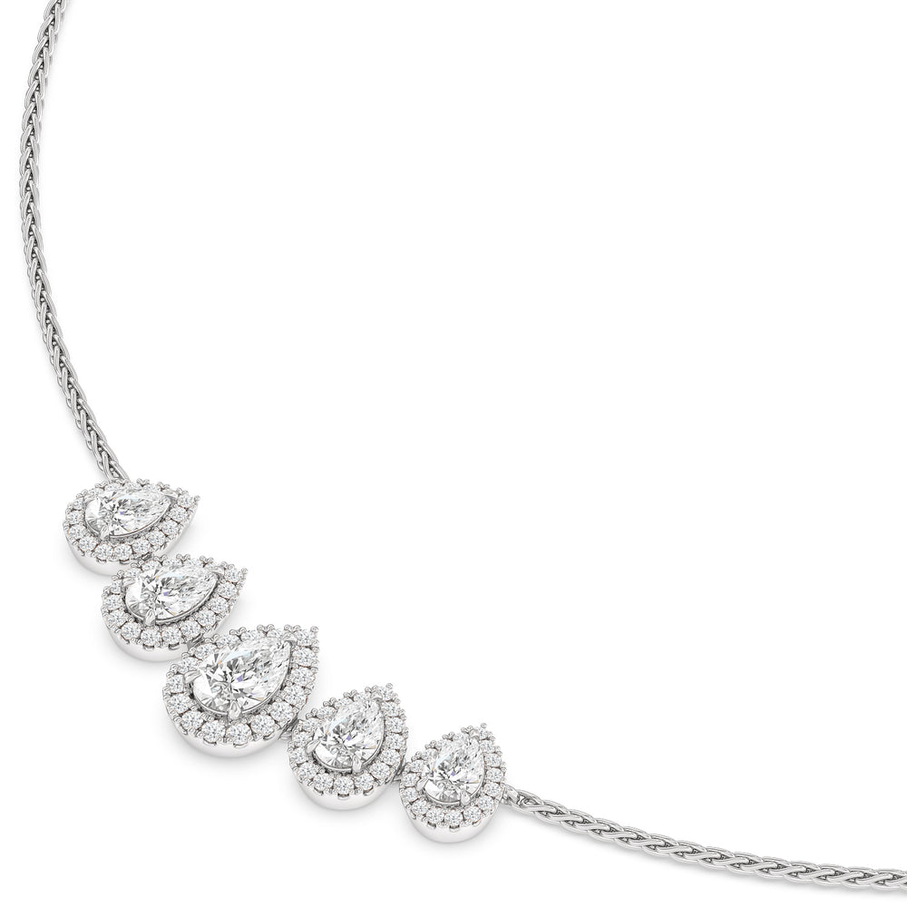 Five Halo Teardrop Chain Necklace with 14KT White Gold / Lab / 3 3/4 Cut Diamond in 14KT White Gold / Lab / 3 3/4 view 2
