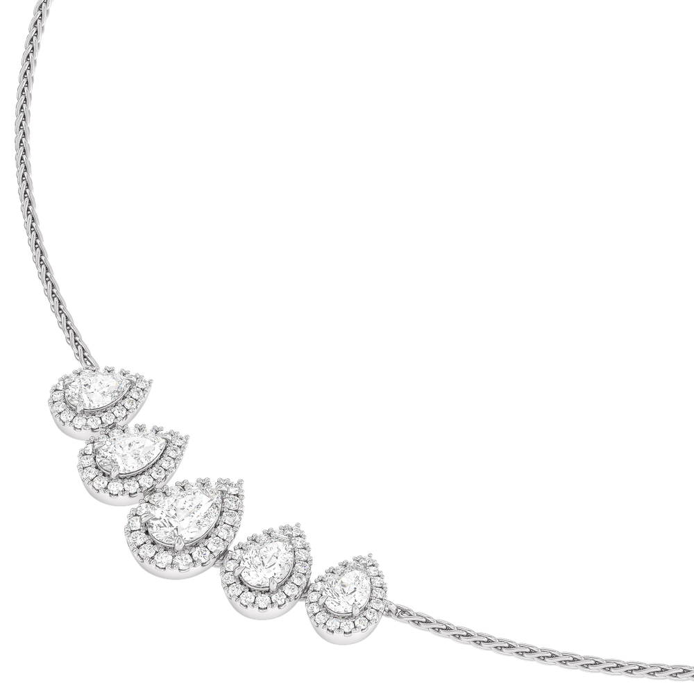 Five Halo Teardrop Chain Necklace with Platinum / Lab / 3 3/4 Cut Diamond in 14KT Platinum / Lab / 3 3/4 view 2
