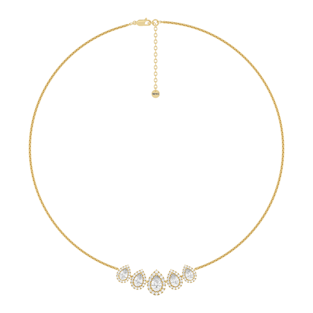 Five Halo Teardrop Chain Necklace with 18KT Yellow Gold / Lab / 3 3/4 Cut Diamond in 14KT Yellow Gold / Lab / 3 3/4 view 1
