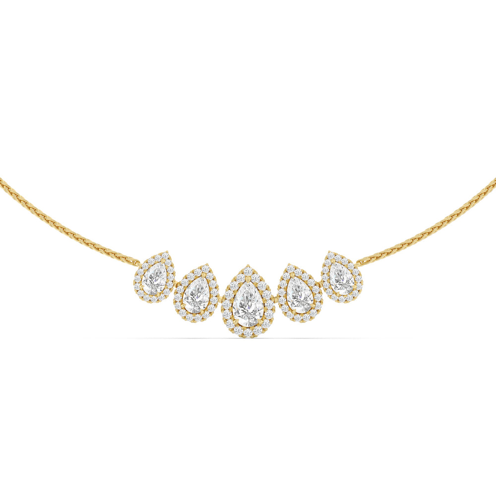 Five Halo Teardrop Chain Necklace with 14KT Yellow Gold / Lab / 3 3/4 Cut Diamond in 14KT Yellow Gold / Lab / 3 3/4 view 1
