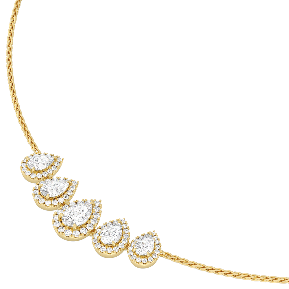Five Halo Teardrop Chain Necklace with 18KT Yellow Gold / Lab / 3 3/4 Cut Diamond in 14KT Yellow Gold / Lab / 3 3/4 view 2
