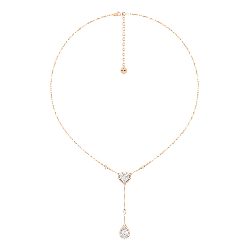Halo Heart And Teardrop Chain Necklace with 18KT Rose Gold / Lab / 4 5/8 Cut Diamond in 14KT Rose Gold / Lab / 4 5/8 view 1
