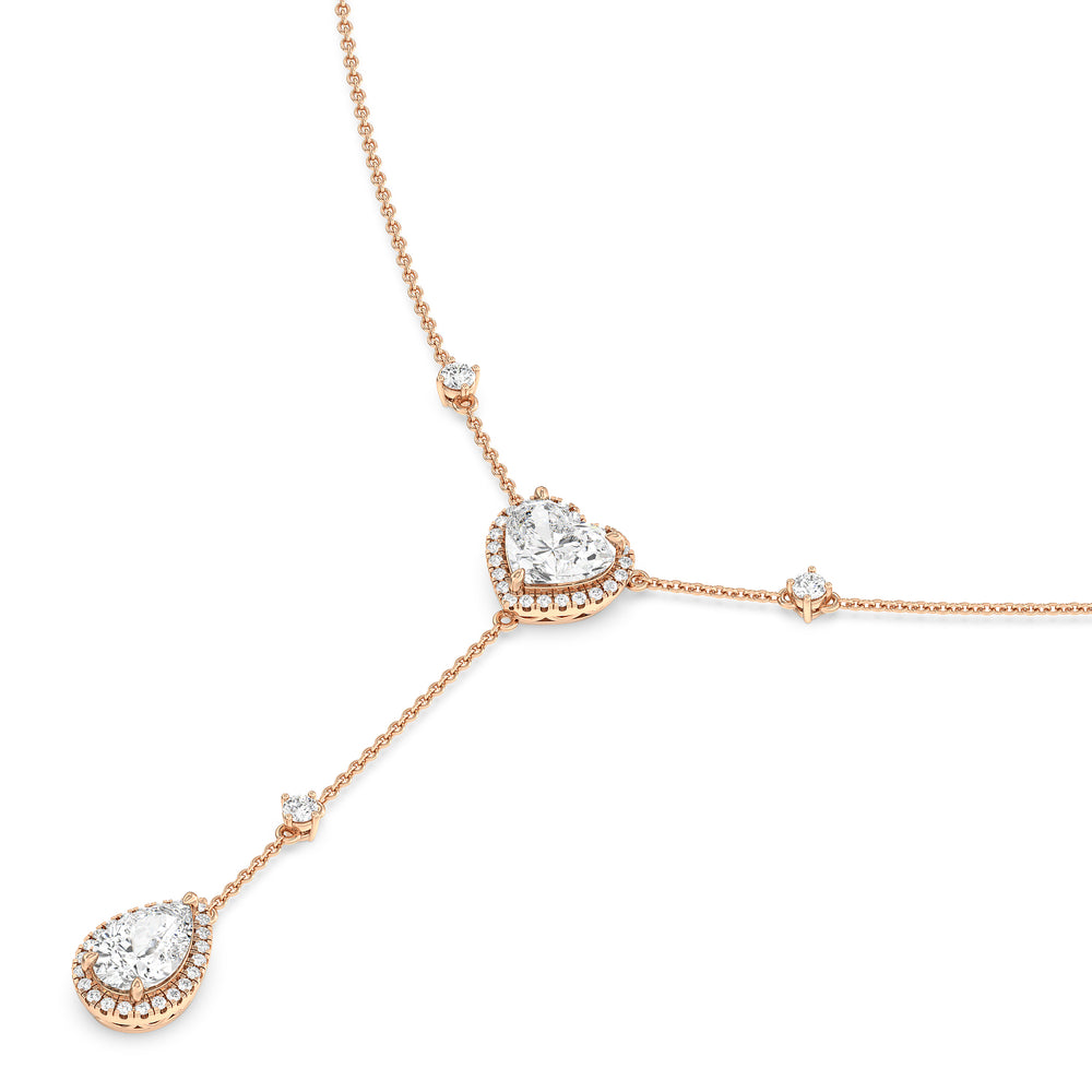 Halo Heart And Teardrop Chain Necklace with 18KT Rose Gold / Lab / 4 5/8 Cut Diamond in 14KT Rose Gold / Lab / 4 5/8 view 2
