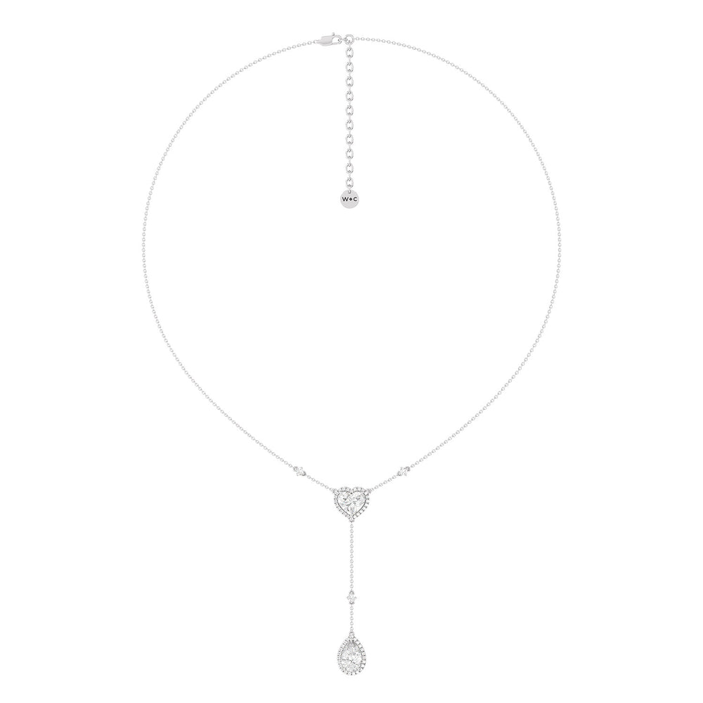 Halo Heart And Teardrop Chain Necklace with Platinum / Lab / 4 5/8 Cut Diamond in 14KT Platinum / Lab / 4 5/8 view 1

