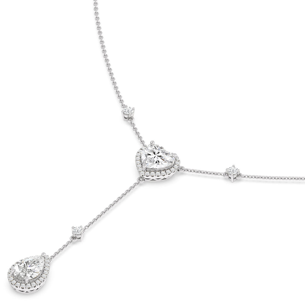Halo Heart and Teardrop Chain Necklace with Lab Cut Diamond in 14KT White Gold view 2

