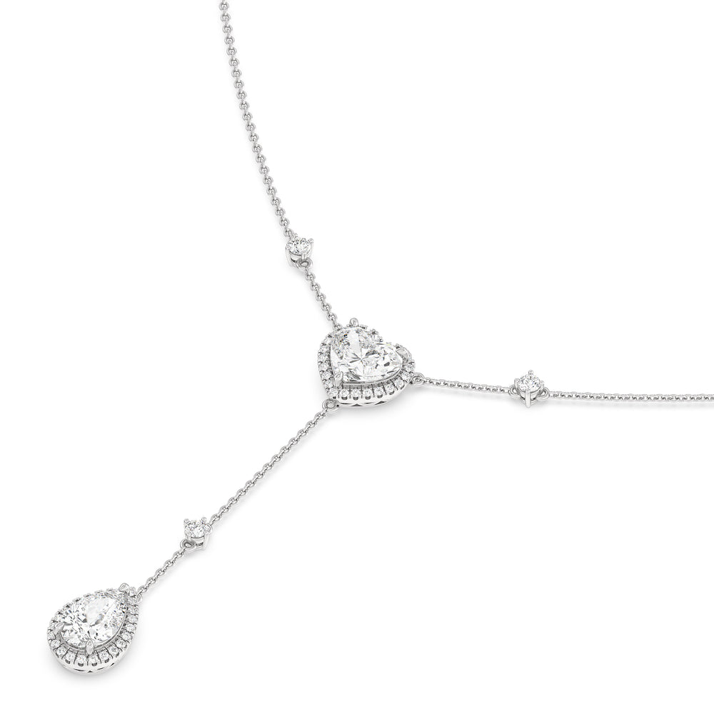 Halo Heart And Teardrop Chain Necklace with Platinum / Lab / 4 5/8 Cut Diamond in 14KT Platinum / Lab / 4 5/8 view 2
