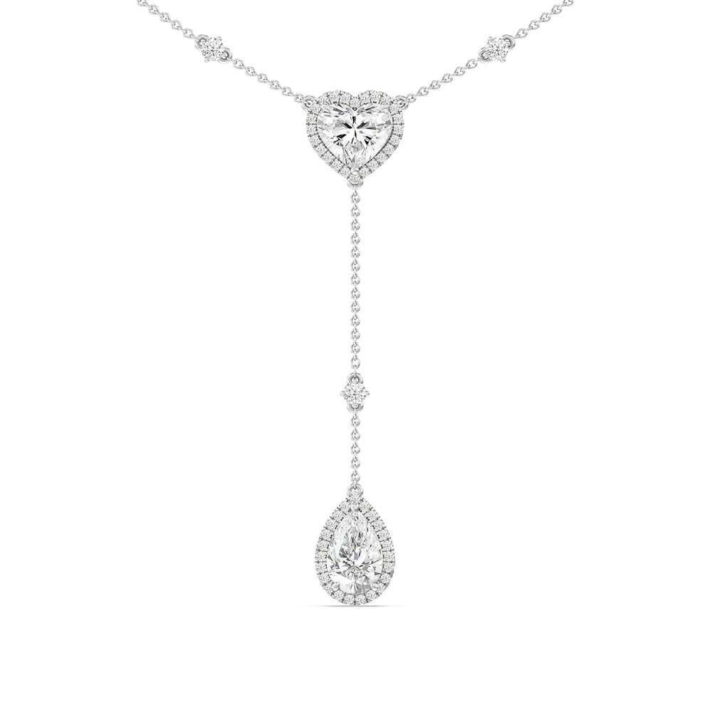 Halo Heart and Teardrop Chain Necklace with Lab Cut Diamond in 14KT White Gold view 1
