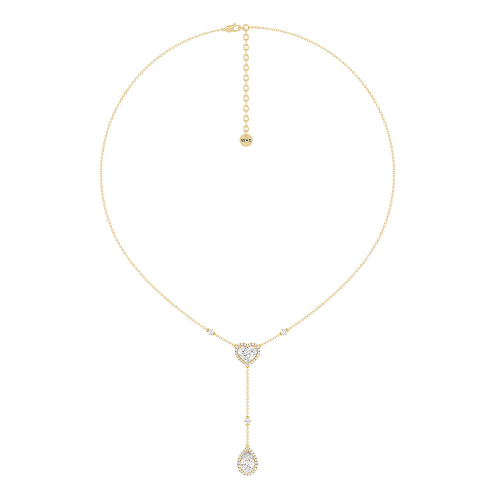 Halo Heart And Teardrop Chain Necklace with 18KT Yellow Gold / Lab / 4 5/8 Cut Diamond in 14KT Yellow Gold / Lab / 4 5/8 view 1
