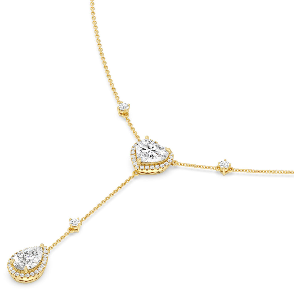 Halo Heart and Teardrop Chain Necklace with Lab Cut Diamond in 14KT Yellow Gold view 2
