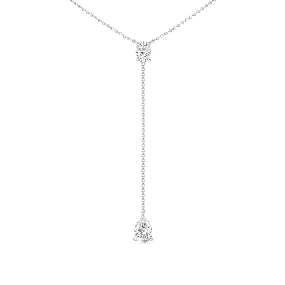 Oval and Pear Teardrop Chain Lariat Necklace with 14KT White Gold / Lab / 2 1/2 Cut Diamond in 14KT White Gold / Lab / 2 1/2 view 1
