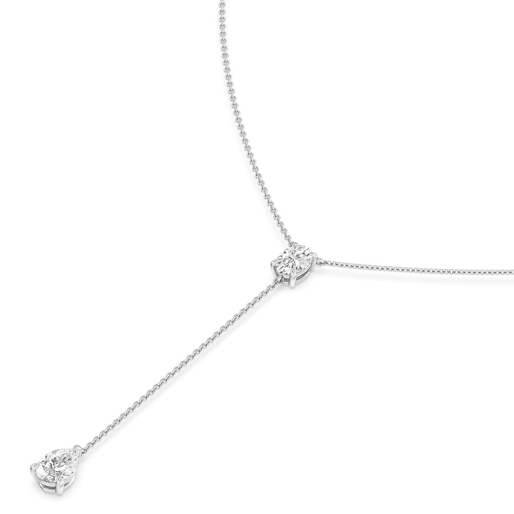 Oval and Pear Teardrop Chain Lariat Necklace with 14KT White Gold / Lab / 2 1/2 Cut Diamond in 14KT White Gold / Lab / 2 1/2 view 2

