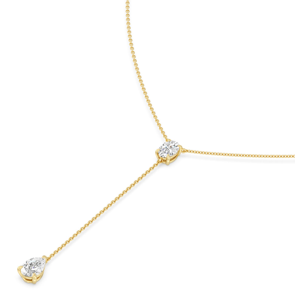 Oval and Pear Teardrop Chain Lariat Necklace with 14KT Yellow Gold / Lab / 2 1/2 Cut Diamond in 14KT Yellow Gold / Lab / 2 1/2 view 2
