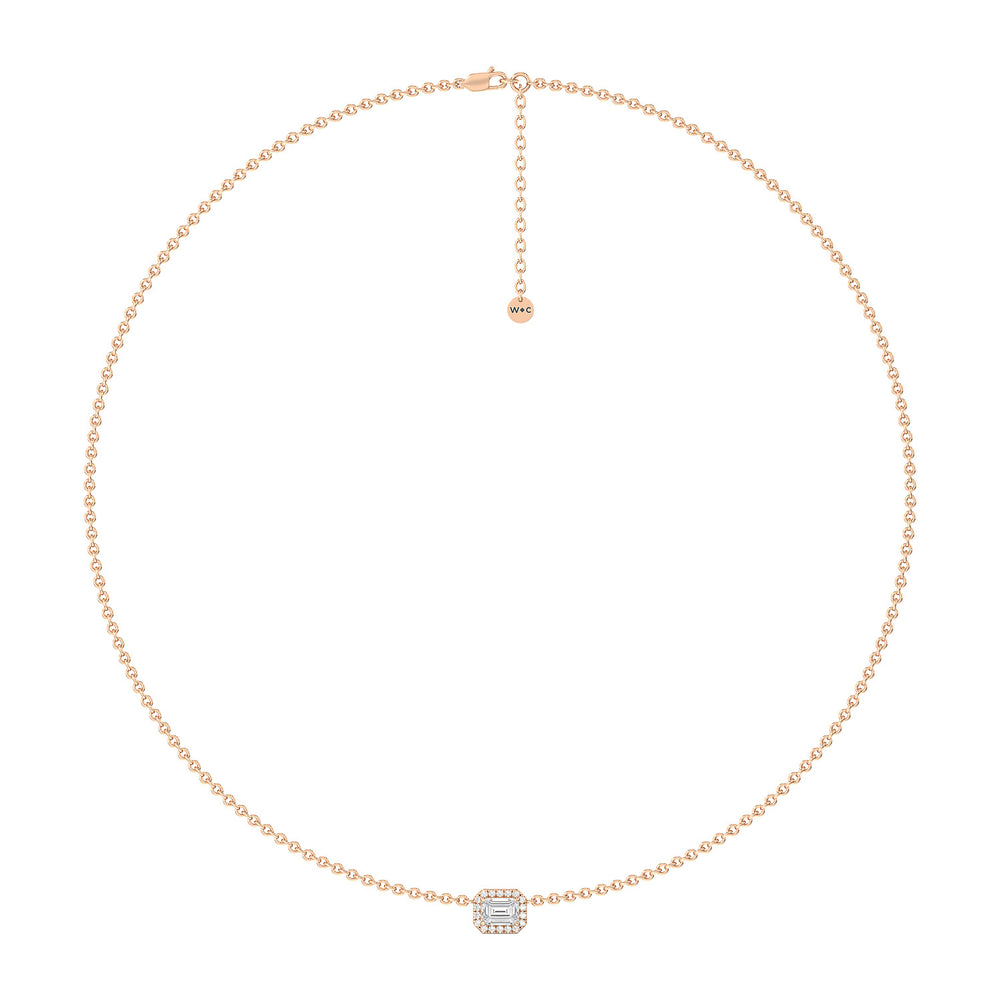 Halo Emerald Chain Necklace with 18KT Rose Gold / Lab / 1 1/6 Cut Diamond in 14KT Rose Gold / Lab / 1 1/6 view 1
