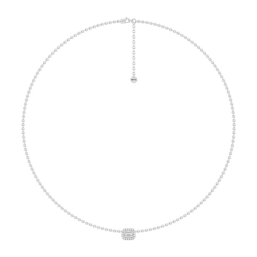 Halo Emerald Chain Necklace with Platinum / Lab / 1 1/6 Cut Diamond in 14KT Platinum / Lab / 1 1/6 view 1
