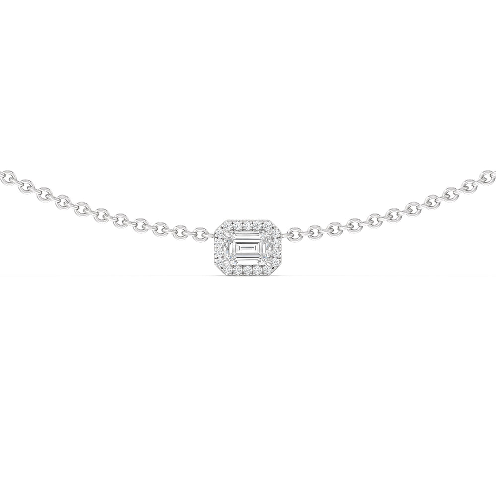 Halo Emerald Chain Necklace with 14KT White Gold / Lab / 1 1/6 Cut Diamond in 14KT White Gold / Lab / 1 1/6 view 1
