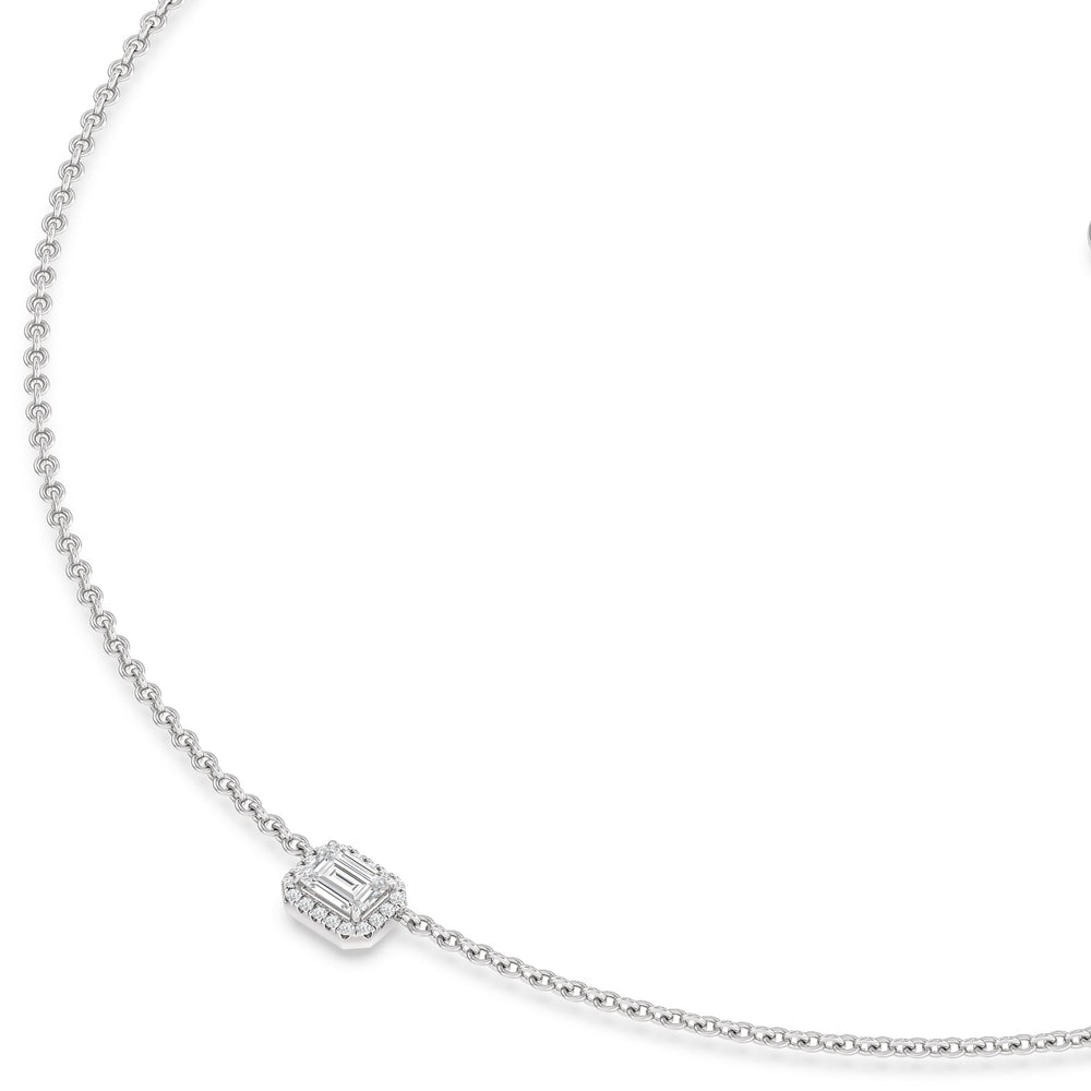 Halo Emerald Chain Necklace with 14KT White Gold / Lab / 1 1/6 Cut Diamond in 14KT White Gold / Lab / 1 1/6 view 2
