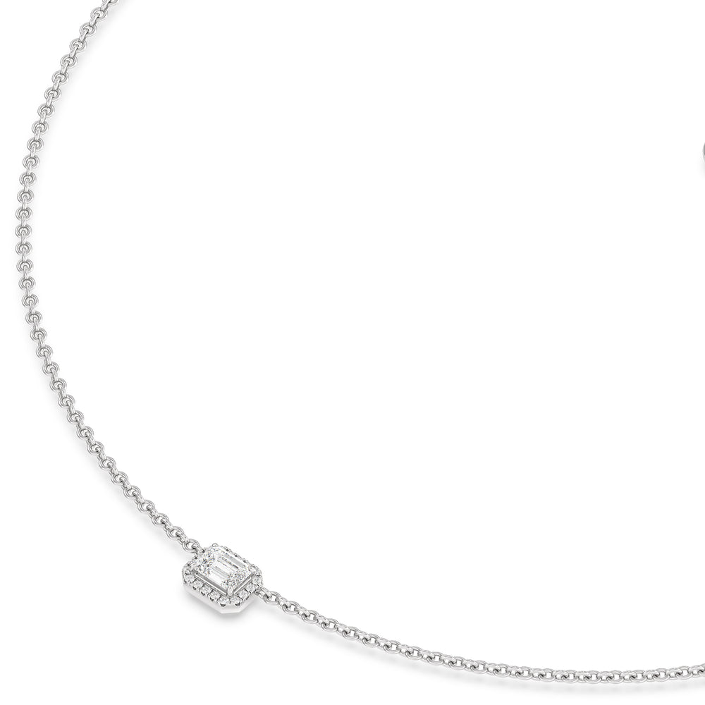 Halo Emerald Chain Necklace with Platinum / Lab / 1 1/6 Cut Diamond in 14KT Platinum / Lab / 1 1/6 view 2
