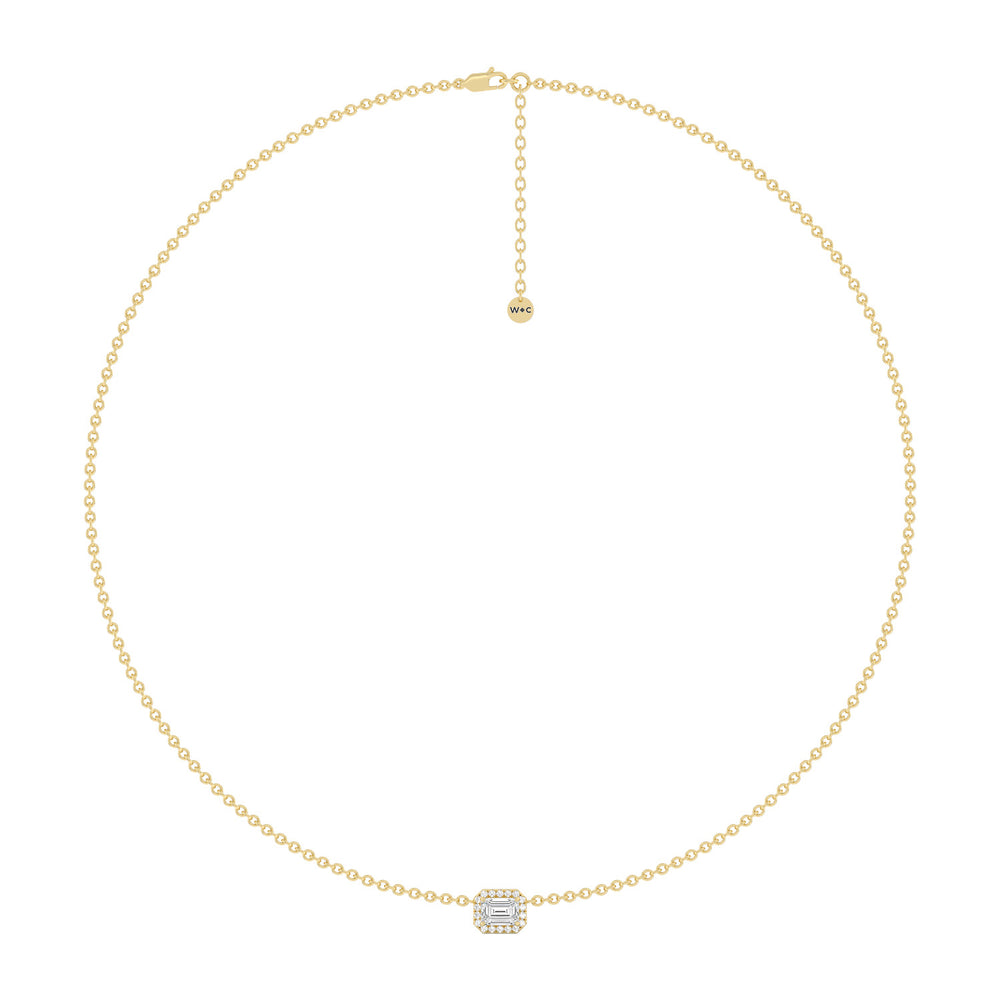 Halo Emerald Chain Necklace with 18KT Yellow Gold / Lab / 1 1/6 Cut Diamond in 14KT Yellow Gold / Lab / 1 1/6 view 1
