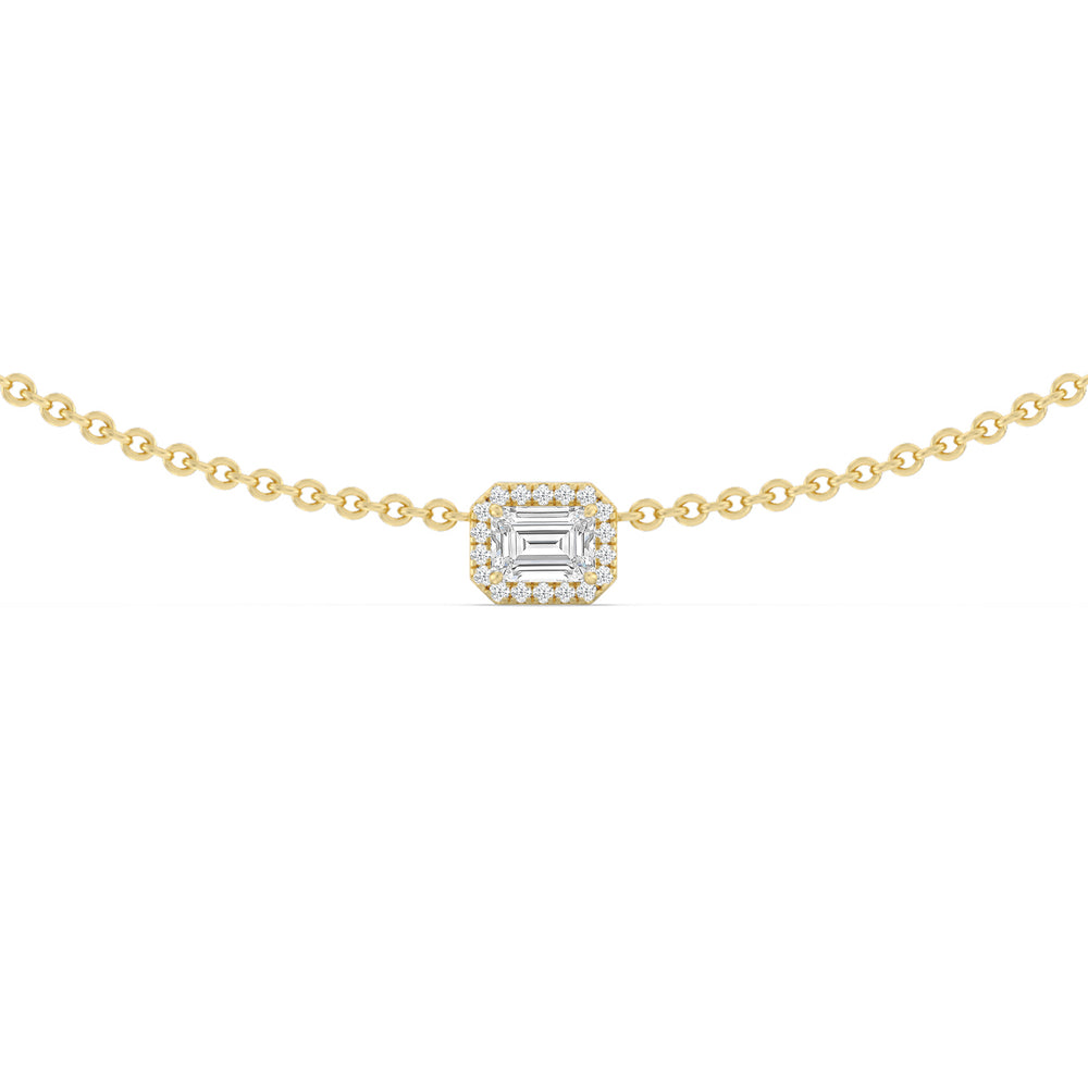 Halo Emerald Chain Necklace with 14KT Yellow Gold / Lab / 1 1/6 Cut Diamond in 14KT Yellow Gold / Lab / 1 1/6 view 1
