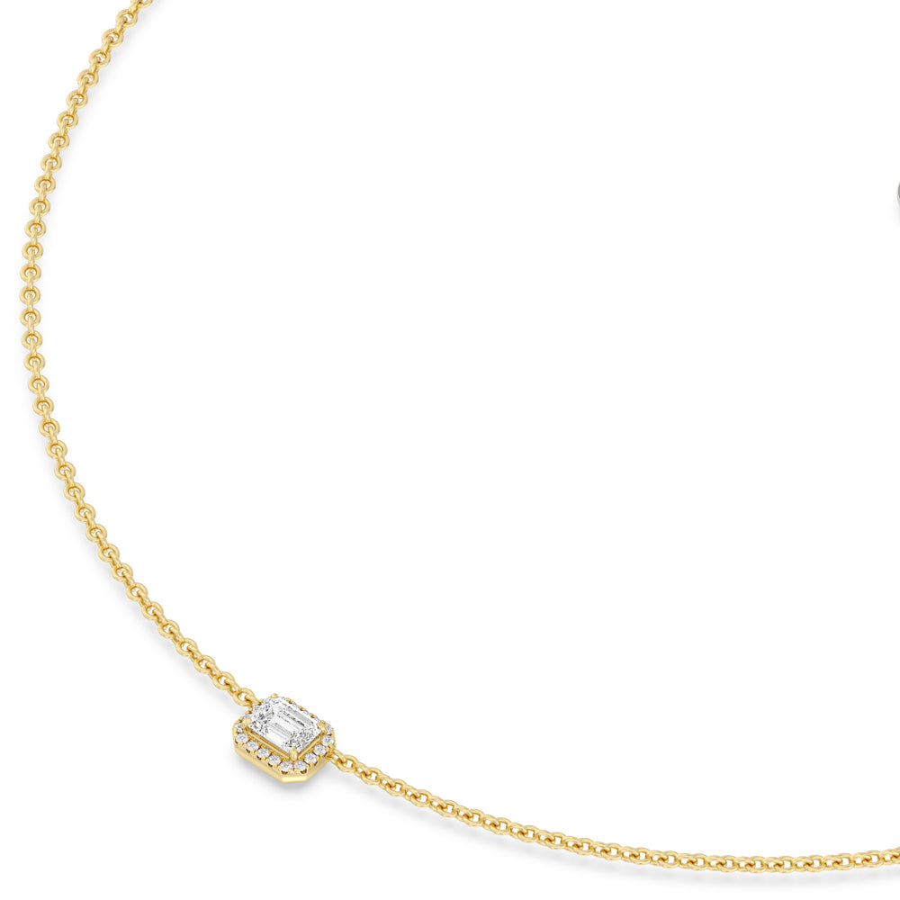 Halo Emerald Chain Necklace with 18KT Yellow Gold / Lab / 1 1/6 Cut Diamond in 14KT Yellow Gold / Lab / 1 1/6 view 2
