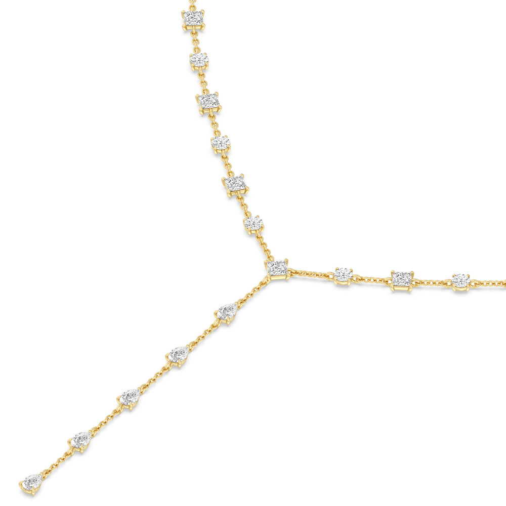 Mixed Shape Diamonds Lariat Station Necklace with 14KT Yellow Gold / Lab / 6 9/10 Cut Diamond in 14KT Yellow Gold / Lab / 6 9/10 view 2
