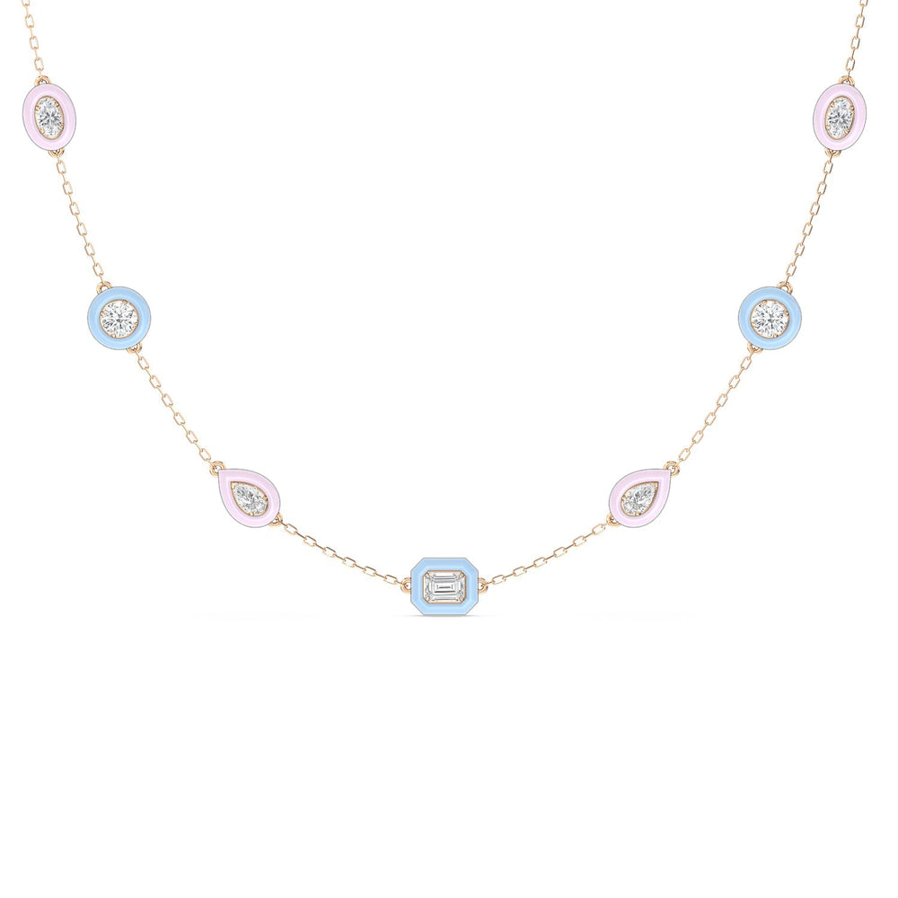 Multi Color Chain Necklace in Ceramic with 14KT Rose Gold / Lab / 6 7/8 Cut Diamond in 14KT Rose Gold / Lab / 6 7/8 view 1
