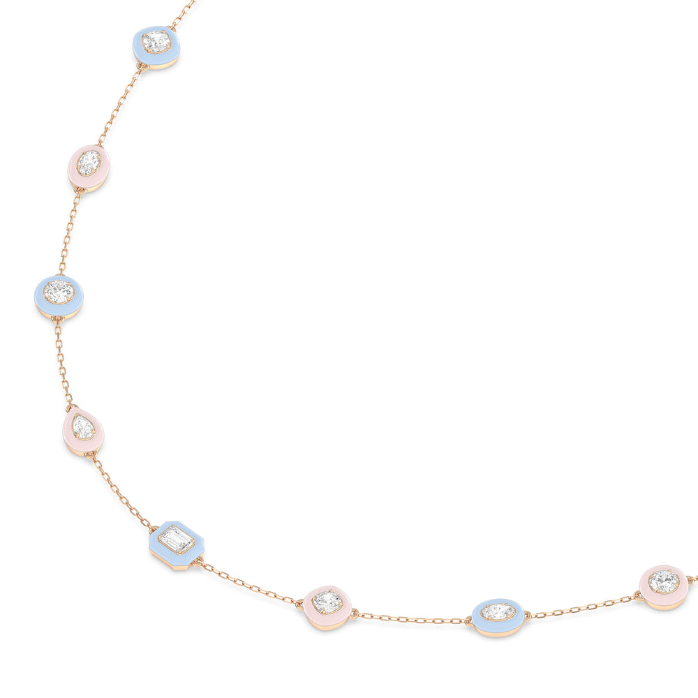 Multi Color Chain Necklace in Ceramic with 14KT Rose Gold / Lab / 6 7/8 Cut Diamond in 14KT Rose Gold / Lab / 6 7/8 view 2
