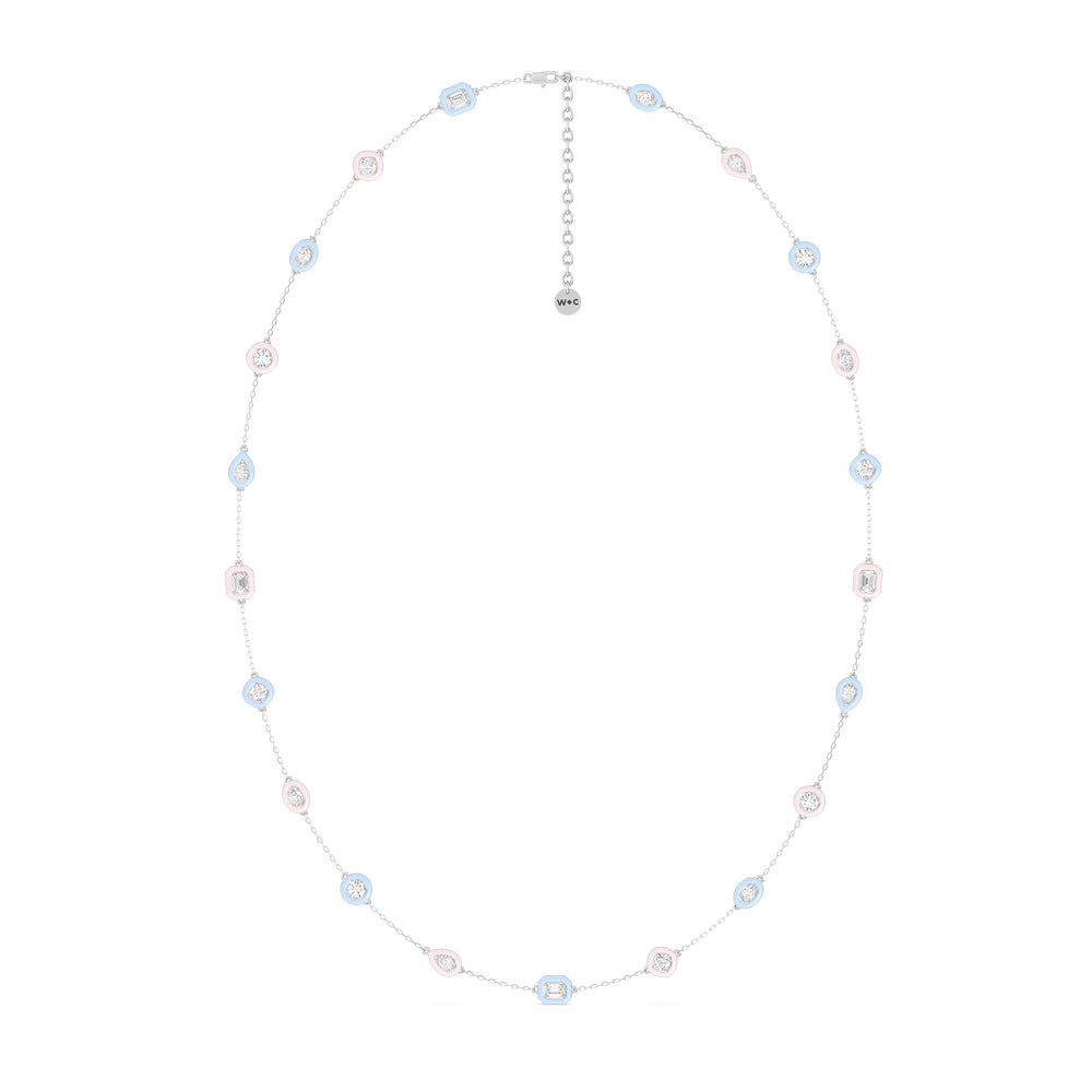 Multi Color Chain Necklace in Ceramic with 14KT White Gold / Lab / 6 7/8 Cut Diamond in 14KT White Gold / Lab / 6 7/8 view 3
