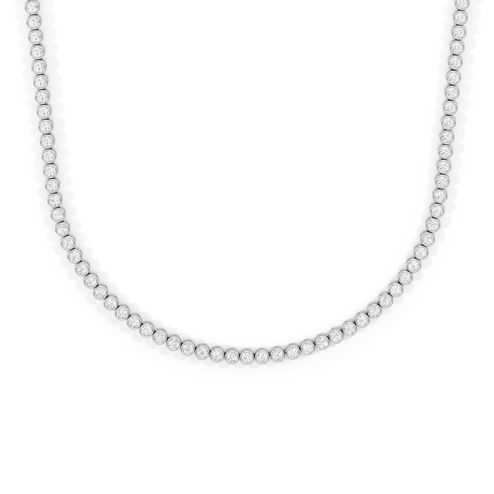 Classic Round Bezel Diamond Tennis Necklace with 14KT White Gold / 7 / 18 Cut Diamond in 14KT White Gold / 7 / 18 view 1
