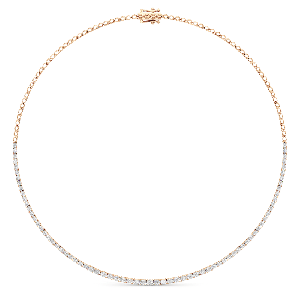 Oval East West Half Diamond Tennis Necklace with 14KT Rose Gold / 5 / 18 Cut Diamond in 14KT Rose Gold / 5 / 18 view 2
