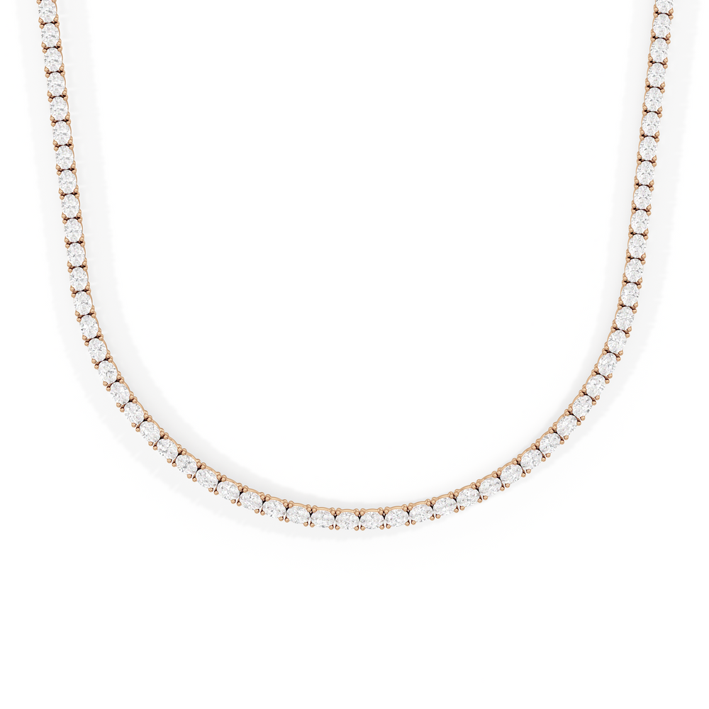 Oval East West Half Diamond Tennis Necklace with 14KT Rose Gold / 5 / 18 Cut Diamond in 14KT Rose Gold / 5 / 18 view 1
