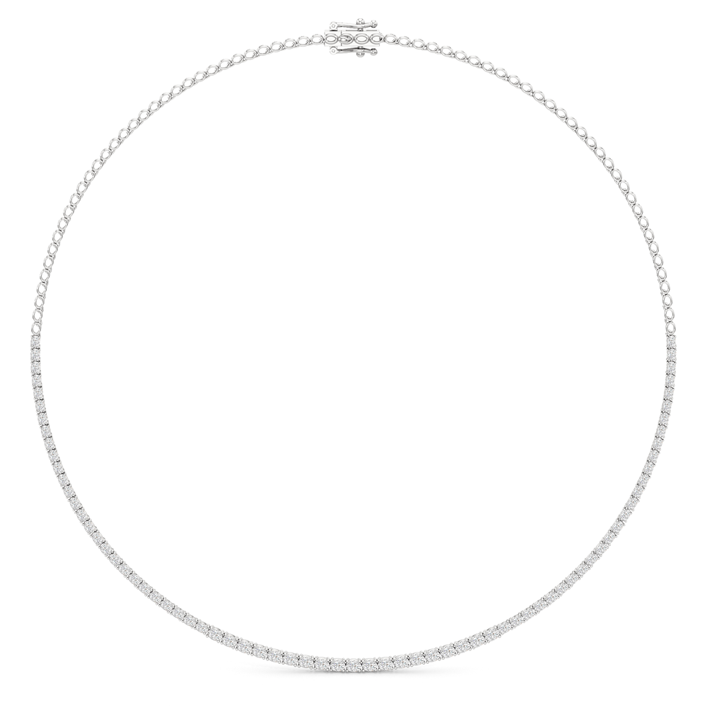 Oval East West Half Diamond Tennis Necklace with 14KT White Gold / 5 / 18 Cut Diamond in 14KT White Gold / 5 / 18 view 2
