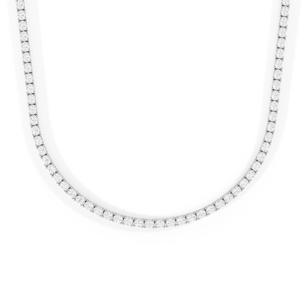 Oval East West Half Diamond Tennis Necklace with 14KT White Gold / 5 / 18 Cut Diamond in 14KT White Gold / 5 / 18 view 1

