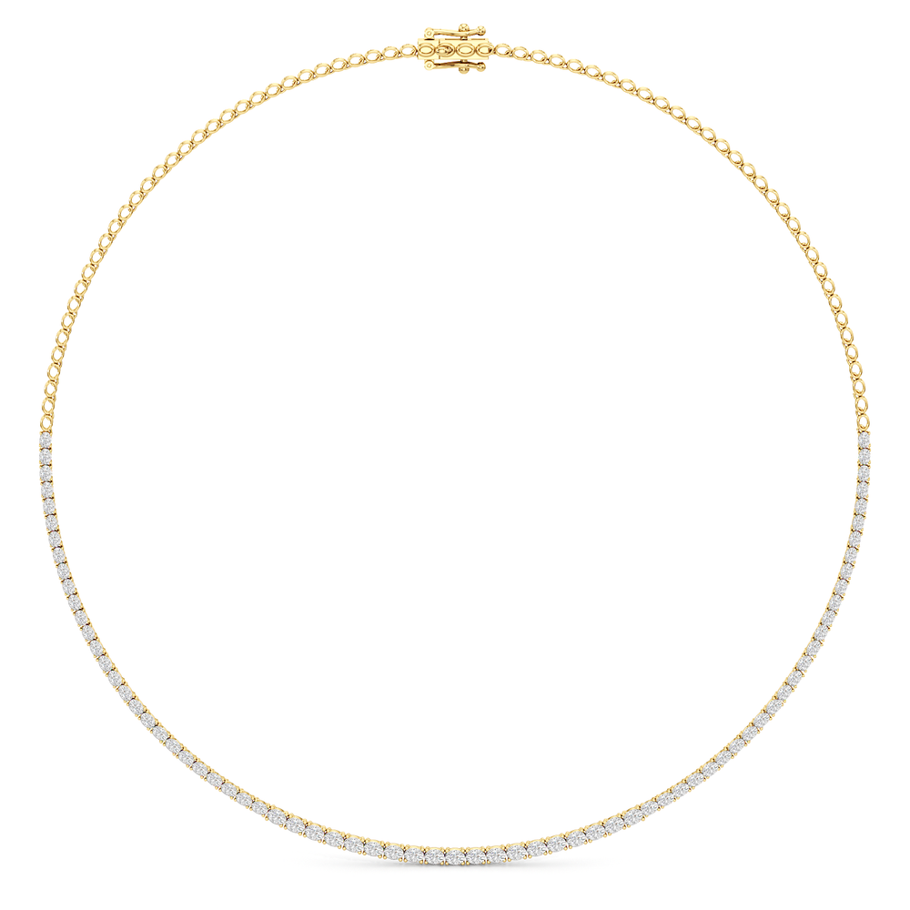 Oval East West Half Diamond Tennis Necklace with 14KT Yellow Gold / 5 / 18 Cut Diamond in 14KT Yellow Gold / 5 / 18 view 2
