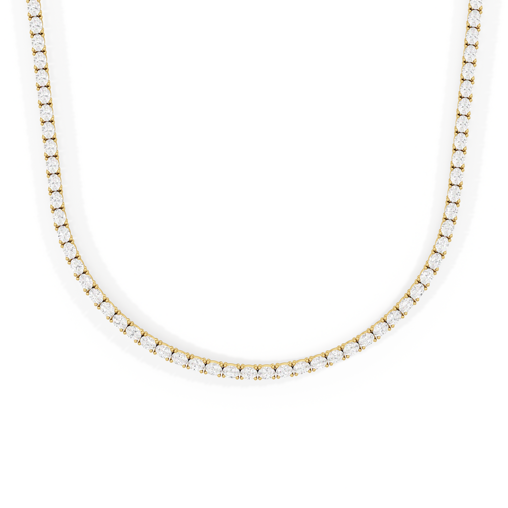 Oval East West Half Diamond Tennis Necklace with 14KT Yellow Gold / 5 / 18 Cut Diamond in 14KT Yellow Gold / 5 / 18 view 1
